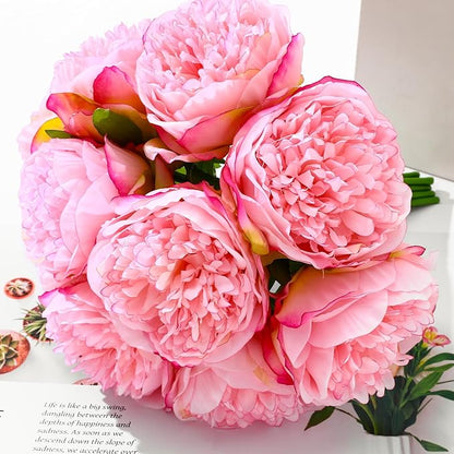 ucky 10 Packs Peonies Artificial Flowers Artificial Peonies Fake Peonies Artificial Flowers Peonies Bouquet for Centerpiece Table Wedding Party Home Decor (Dark Pink)