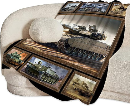 Tank Throw Blanket - Military Gifts for Fans, Soft Warm Cozy Fleece for Boys, Men, Girls, Women, Kids, Adults - Sofa, Couch, Bed Cover 50"x40"