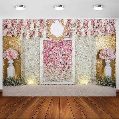10x7ft Pink Flower Wall Photography Backdrop Proposal Ceremony Wedding Floral Photography Background Women Girl Birthday Party Bridal Shower Decor Banner Photo Booth Props