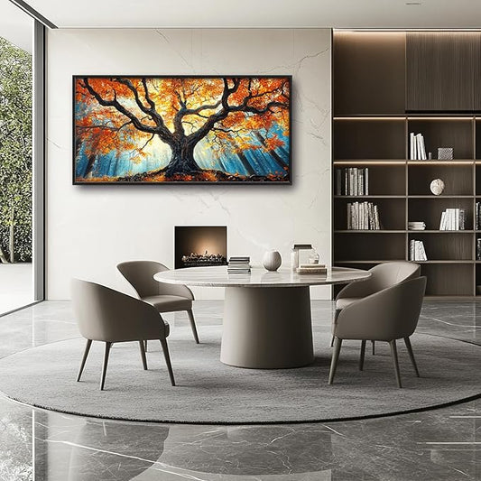 Extra Large Tree of Life Framed Wall Art for Living Room,Fall Autumn Forest Sunrise Landscape Pictures Wall Decor,Nature Canvas Print Painting Modern Artwork Bedroom Office Bathroom 60L x 30W