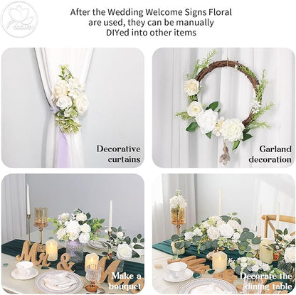 Artificial Wedding Arch Flowers for Wedding Sign,Set of 2 for Wedding Welcome Ceremony Sign,Faux Floral Swags,Wedding, Banquet and Reception Backdrop Floral Decoration (White)