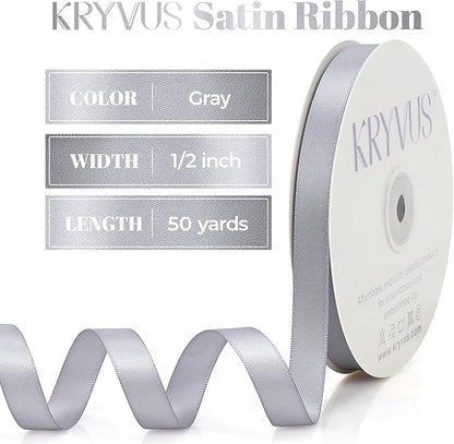 Gray Satin Ribbon, Double Faced 1/2 Inch X 50 Yards Gray Ribbon, Premium Satin Ribbon for Gift Wrapping, Crafts, Hair Bow Making, Sewing, Flower Bouquet, Wedding Party Decor