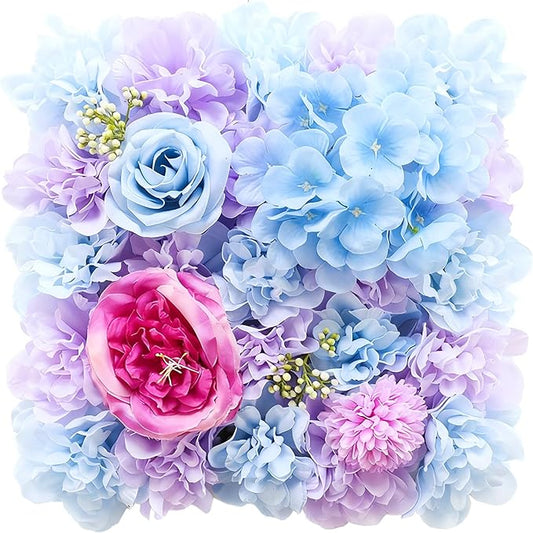 Flower Wall Backdrop, 12PCS 10.6"-15.7" Artificial Flower Wall Panel with Various Styles, 3D Floral Wall Decor for Wedding Photo Background Festive Party Home Decoration (G-A003, 10.6*10.6in)