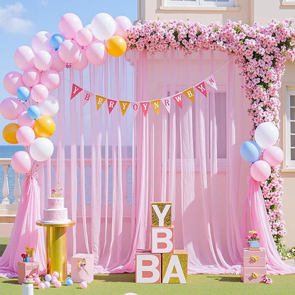 Pink Tulle Backdrop Curtain for Parties Girls Baby Shower 10ft X 8ft Light Pink Sheer Backdrop Curtains for Birthday Party Wedding Photo Booth Decorations 2 Panels 5ft X 8ft