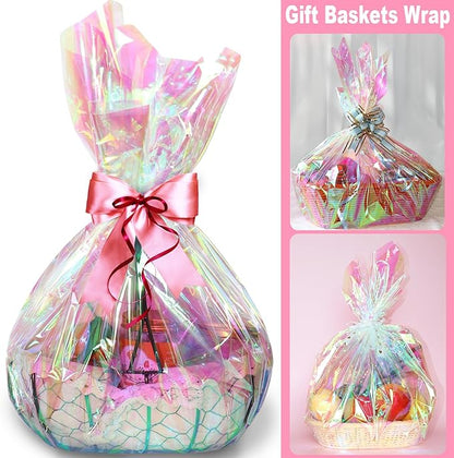SYOGUA Iridescent Cellophane Wrap Roll, 34 in X 50 Ft, Ideal for Gift Baskets, Fairy Wings, DIY Crafts, Birthday & Christmas Gifts Wrapping