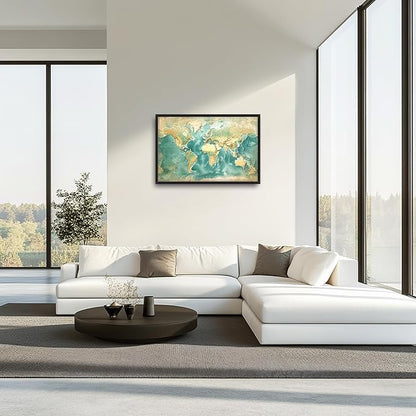 World Map Large Wall Art Framed Wall Decor for Living Room, Map Pictures Oversized Canvas Print Painting Modern Extra Large Framed Artwork for Bedroom Office Home Decor 36"x24"
