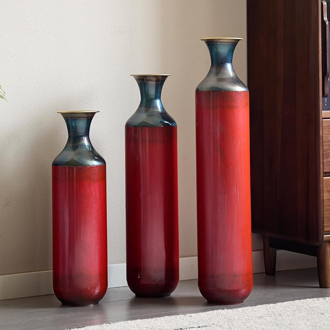 Modern Teardrop-Shaped White Metal Floor Vase Set of 3 - Luxury Home Decor with Hand-Fire Coloring