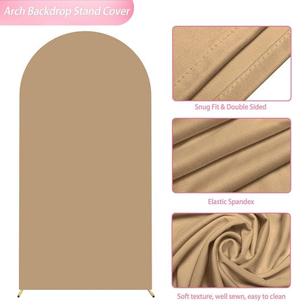 Wokceer 6.6FT Wedding Arch Cover Spandex Fitted Wedding Arch Stand Covers Round Top Chiara Arch Backdrop Cover for Birthday Party Ceremony Banquet Decoration Khaki