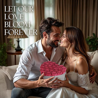 GLAMOUR BOUTIQUE Preserved Roses in a Box - Gifts for Her, Wife & Mom, Rose Flowers Forever Decor for Birthday Gift, Get Well Flower Bouquet Cased in White Box with Cover - Pink - 27-Piece