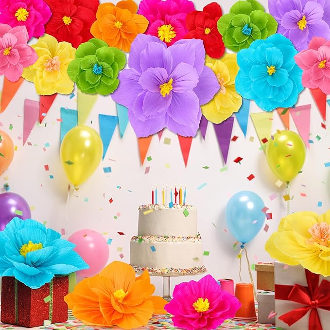 Giant Paper Flowers Artificial Large Paper Flower Decoration for Handcrafted Wall Backdrop Christmas Mexican Wedding Graduation Bridal Shower Birthday Party Supplies(Mexican Fiesta,48 Pcs)