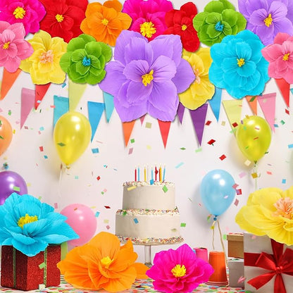Giant Paper Flowers Artificial Large Paper Flower Decoration for Handcrafted Wall Backdrop Christmas Mexican Wedding Graduation Bridal Shower Birthday Party Supplies(Mexican Fiesta,12 Pcs)