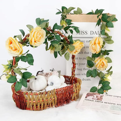 TELDRASSIL 4Pcs(26 FT) Artificial Rose Vine Fake Flower Garland Fake Silk Rose Hanging Vine for Wedding Party Background Arch Garden Background Decoration (Champagne)