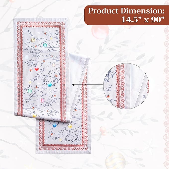 Maison d' Hermine Table Runner 100% Cotton Single Layer Table Runners 90 inches Long for Thanksgiving Christmas Decorations Home Kitchen Dining Party Wedding (Fairy Christmas, 14.5" x 90")