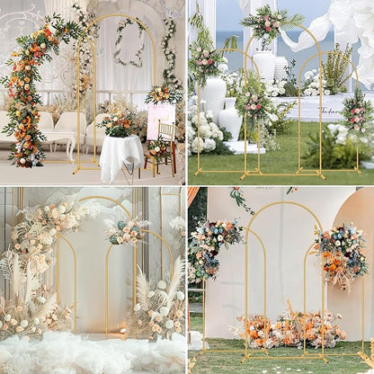 Metal Arch Backdrop Stand Set of 3(6 ft, 5 ft, 4 ft) Party Arch Stands for Wedding, Birthday, Baby Shower, Bridal Shower,Balloon Arched Frame for Garden Decor, Gold Floral Arches