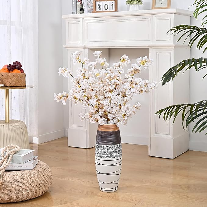 Sunm Boutique Silk Cherry Blossom Branches, Artificial Cherry Blossom Tree Stems Faux Cherry Flowers Vase Arrangements for Wedding Home Decor, Set of 5