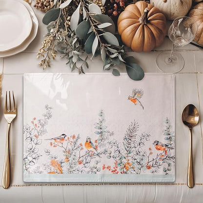 Maison d' Hermine Placemats Set of 4 100% Cotton Washable Cloth Place Mats, Reusable Table Mats for Thanksgiving Christmas Decorations Kitchen Dining Party Wedding (Whitish Shabby Chique, 13" x 19")