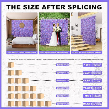 Flower Wall Backdrop 16.5''*16.5'' 12Pcs Artificial Floral Wall Panel 3D Silk Rose Decor for Wedding Home Thanksgiving Day Event Birthday Party Decoration