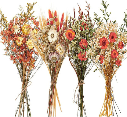 Layhit 4 Pack Large Size Boho Dried Flower Bouquet 15-17 Inch Wedding Handmade Dry Flowers for Vase Crafts DIY Photo Boutonniere for Men Floral Plant for Bridesmaid Gift Birthday Decor(Gerbera Daisy)