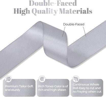 Gray Satin Ribbon, Double Faced 1 Inch X 25 Yards Gray Ribbon, Premium Satin Ribbon for Gift Wrapping, Crafts, Hair Bow Making, Sewing, Flower Bouquet, Wedding Party Decor