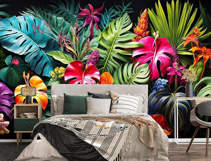 Tropical Jungle Wallpaper Peel and Stick Colorful Botanical Leaf Self Adhesive Wall Mural for Living Room Bedroom 137"x100"