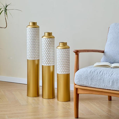 Floor Vases, Tall Home Decor Metal Vase Set of 3 Large Glazed Decorative Vases for Wedding Decor, Elegant Modern Flower Holder for Living Room, Entryway, Hallway, Dining Room