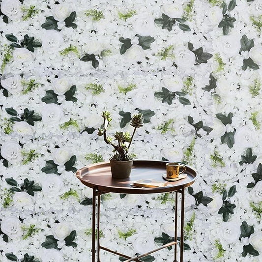 Gdrasuya10 6 Pcs Artificial Flower Wall Panels 3D Flower Background Panel for Wall, 60x40cm Wedding Flower Decorations Wall Silk Rose Panels for Party, Nail, Photo Areas, Stage Background (White)