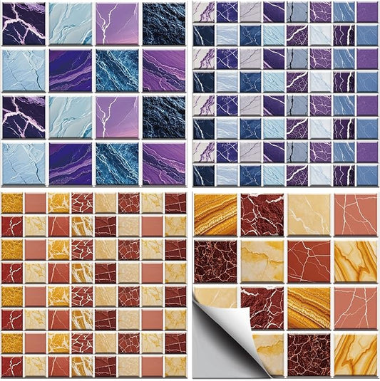 CHGCRAFT 36 Pcs 4 Style Wall Stickers 3D Effect Peel and Stick Wall Tile Sticker Various Mosaic Style Waterproof Self Adhesive Stick on Tile Decals for Kitchen Bathroom Art Decor, 4×4 Inch