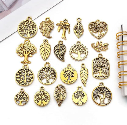 WOCRAFT 60pcs Antique Gold Tree Leaf Charms Bracelet Charms for Jewelry Making Sets DIY Necklace Bracelet Keychain Crafting Charms Kit Craft Supplies (SN888)