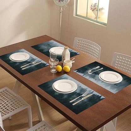 Placemats Set of 4 Retro Misty Forest Dining Place Mats Linen Table Mat for Farmhouse Home Kitchen Decor 12 X 18 Inch
