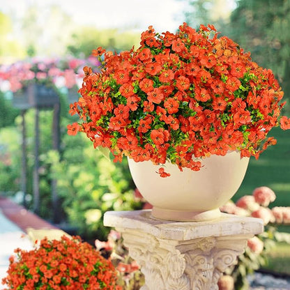 14 Bundles Fake Mums Fake Plants Artificial Mums for Outdoors Artificial Flowers for Yard Porch Home Garden Fall Indoor Outdoor Decor (Orange)