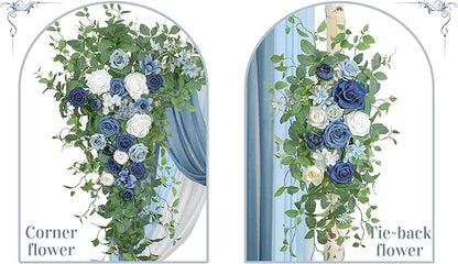 Ting's time Artificial Wedding Arch Flowers Kit (Set of 5)-2Pcs Floral Swag Arrangement 3Pcs Fabric Drap for Wedding Ceremony Reception Backdrop Decoration Blue