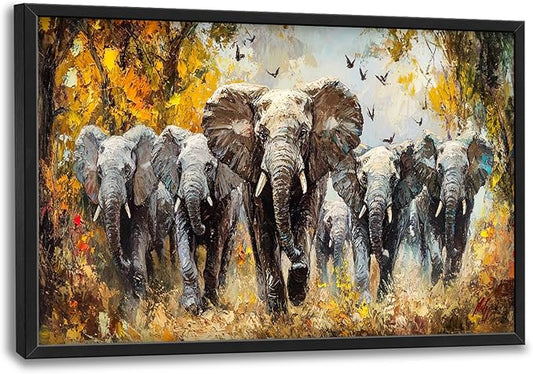 Extra Large Elephant Framed Wall Art for Living Room,Oversized Elephants Wild Animal Pictures Wall Decor,Forest Landscape Canvas Print Painting Modern Artwork Bedroom Office Bathroom 36L x 24W