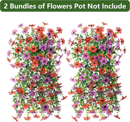 Artificial Fake Flowers Plants for Outdoor Spring Summer Decoration, 2 PCS Faux Silk Daisy Flower UV Resistant Look Real for Outside Patio Porch Garden Balcony Home Summer Decor(Red Purple)
