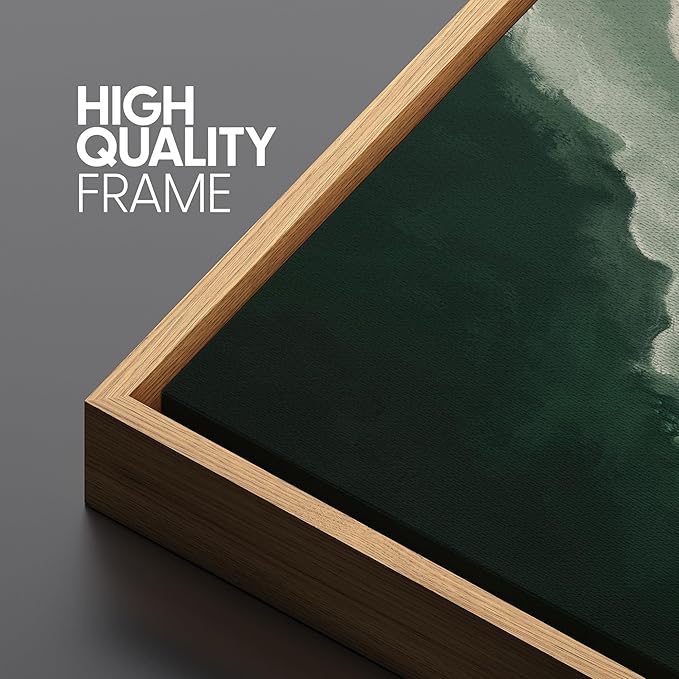 SIGNFORD Large Framed Canvas Print Wall Art Abstract Green Wave Nature-Inspired Illustrations Modern Art Relax/Calm Warm for Living Room, Bedroom, Office - 60"x20"