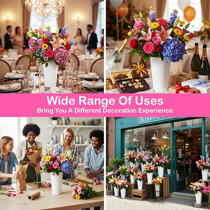 8 Pack Flower Buckets 9.84 Inch Plastic Flower Vases Modern Round Vases for Centerpieces Floral Display Decorative Buckets for Table Home Wedding Decorations (White)