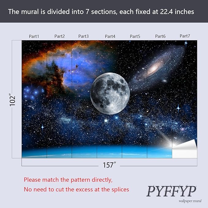PYFFYP- Galaxy Wallpaper Blue Planet Wall murals for Ceiling (Not Peel and Stick)