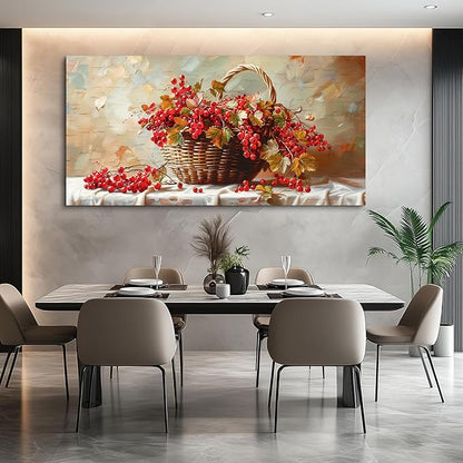 hyidecorart Large Canvas Print Wall Art Rustic Dining Room Artwork For Walls Still Life Bamboo Basket And Fruit Vintage Wall Decor Pictures For Living Room Farmhouse Kitchen Bar Office Posters 30x60