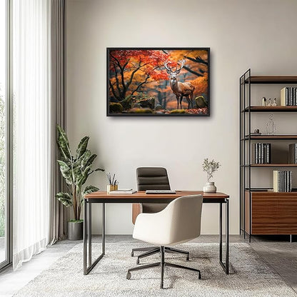 Framed Large Pictures Wall Art for Living Room, Forest Deer Oversized Wall Decor Elk Animal Canvas Print Painting Modern Extra Large Framed Artwork for Bedroom Office 36"x24"