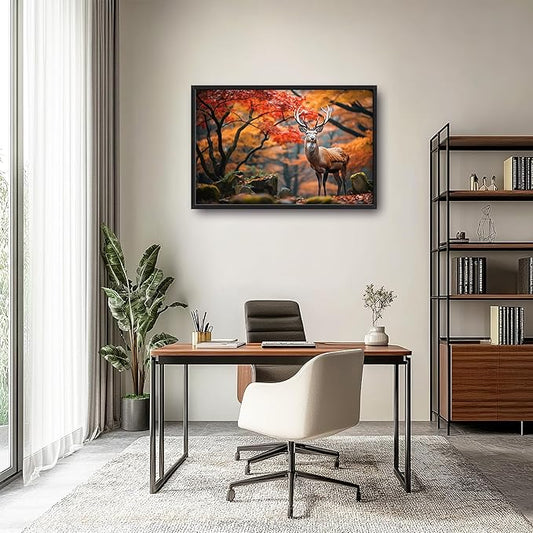 Framed Large Pictures Wall Art for Living Room, Forest Deer Oversized Wall Decor Elk Animal Canvas Print Painting Modern Extra Large Framed Artwork for Bedroom Office 36"x24"