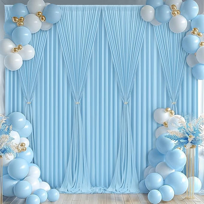 Blue Backdrop Curtains 8 Panels - Wrinkle-Free Light Blue Curtains Polyester Photography Drapes Photo Background for Baby Shower Birthday Party Decorations- 32 X10FT (Blue)