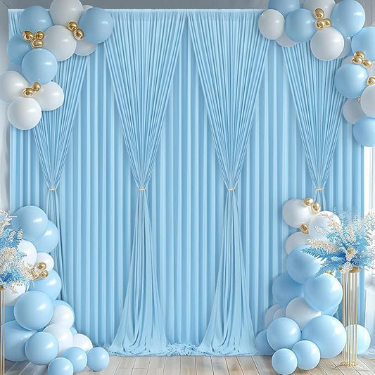 Blue Backdrop Curtains 10 Panels - Wrinkle-Free Light Blue Curtains Polyester Photography Drapes Photo Background for Baby Shower Birthday Party Decorations- 40 X10FT