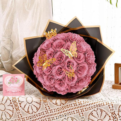 Waipfaru Glitter Roses Bouquet, DIY Fake Flowers Bouquet, Birthday Gifts for Women Mom, 24 Pcs Rose Gold Rose for Wife Girlfriend Valentines, Mothers Day, Anniversary, Graduation