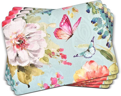 Pimpernel English Garden Collection Placemats, Set of 4 – (15.7" x 11.7") Floral Cork-Backed Board with Lacquer Finish, Heat & Stain Resistant Table Protectors Designed in England