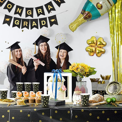 AIRE 175PCS Black Gold Paper Plates Party Supplies Dinnerware Sets for 25 Guests, Disposable Paper Party Plates, Dessert Plates, Cups, Napkins, Plastic Spoons, Forks, Knives for Wedding, Birthday
