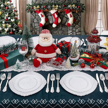 Liacere 150PCS Silver Plastic Plates with Silver Cutlery - Disposable Plastic Plates Include 30Dinner Plate, 30Dessert Plate, 30Knives, 30Spoons, 30Forks - Ideal for Wedding&Christmas