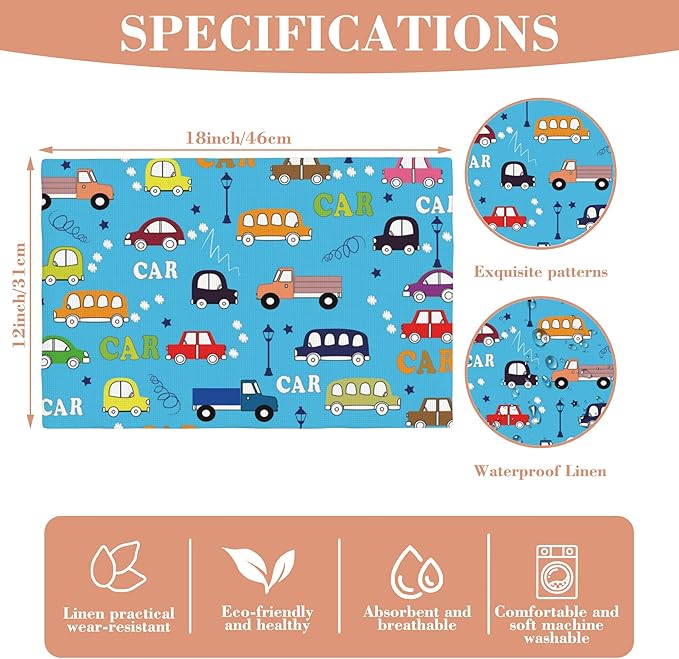 Placemats Set of 4 Retro Truck Bus and Car Place Mats Washable Table Dinner Mats Linen Table Mats for Kitchen Dining Party Home Kitchen Decor 12x18 Inch