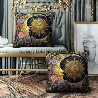Sun and Moon Decorative Pillow Covers 18x18 Set of 2 | Cushion Cases with Invisible Zipper | Home Decor Throw Pillowcases for Couch, Sofa and Livingroom