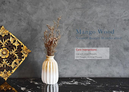 Handmade Ombre Mango Wood Vase – 8-Inch White Bottle-Shaped Decorative Accent – Modern Minimalist Flower Vase for Dried or Silk Florals – Fair Trade Artisan Home Decor