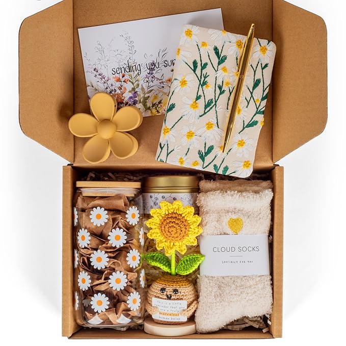 Birthday Gifts for Women, Self Care Gifts Baskets for Women Teen Gifts, Sending Sunshine Sunflower Care Package for Girls, Friendship, Her, Mom, Sister, Best Friend, Coworker