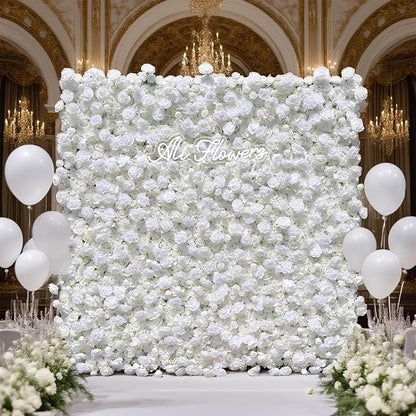 5D Silk Artificial Flower Wall Backdrop Gorgeous White Floral Panels Wedding Baby Shower Birthday Party Garden Home Decor Quick Assembly Storage